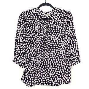 Tucker The Tassel Blouse Shadot Navy in Double Georgette Silk Top Polka Dots
